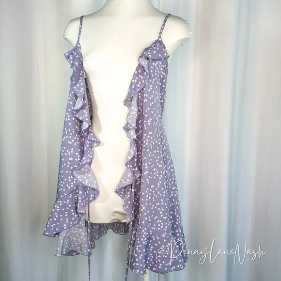 SHEIN Ruffle Trim Allover Heart Knot Side Wrap Cami Dress Purple - Picture 4 of 12